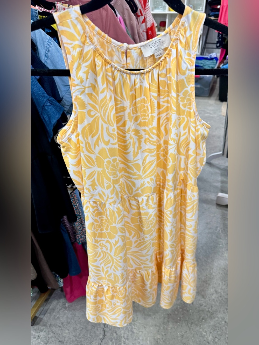 LOFT White and Yellow Floral Tiered Sleeveless Dress